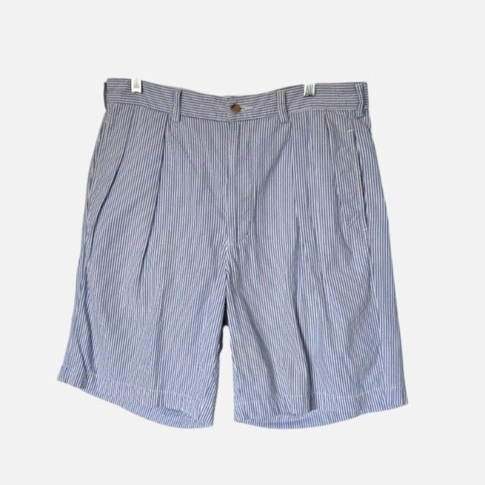 Polo Ralph Lauren Tyler Men Shorts 34 Blue Textured Seersucker Pleated Cotton